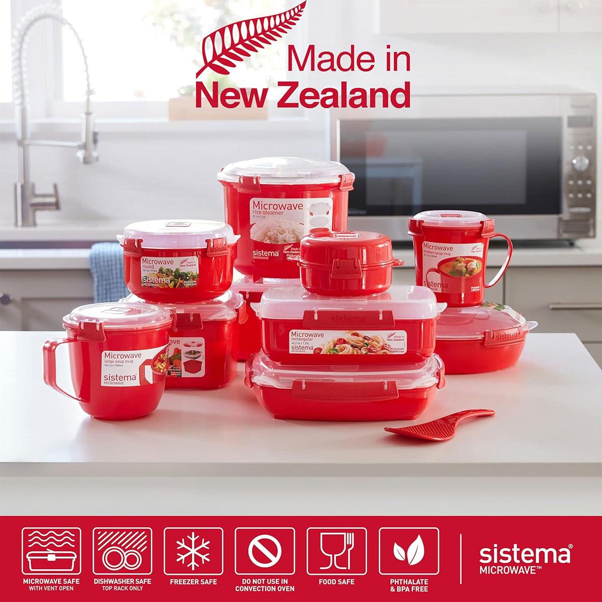 Sistema Microwave Noodle Bowl 940 ml Plastic Food Container with Steam Release Vent Red - Image 6