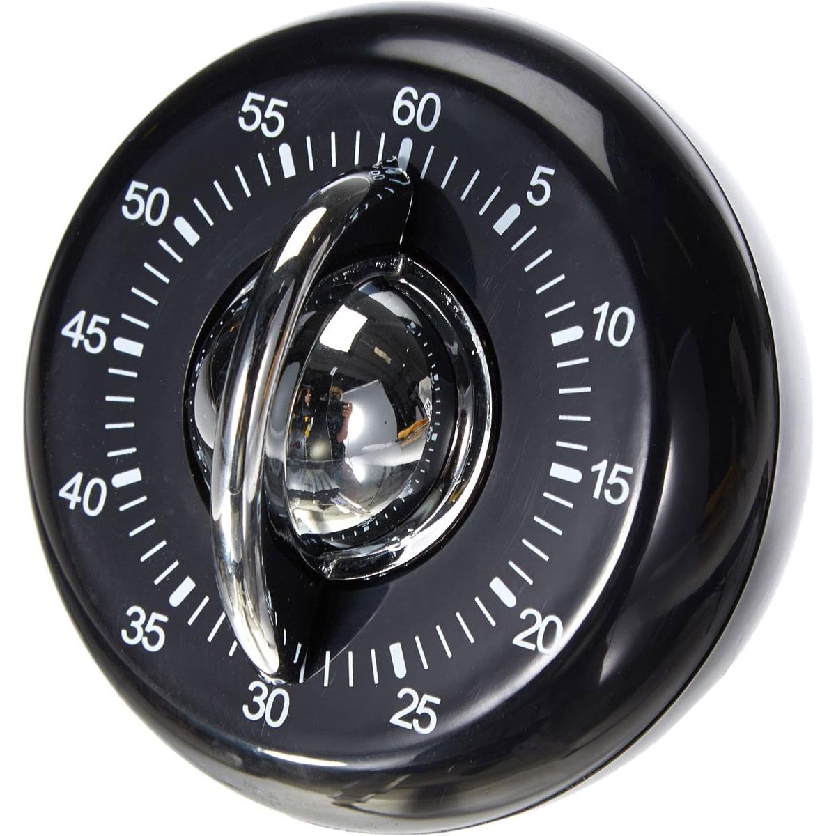Judge Classic Kitchen Timer 60 Minute Wind Up Cooking Timer Black & Chrome Effect Manual Mechanical Countdown