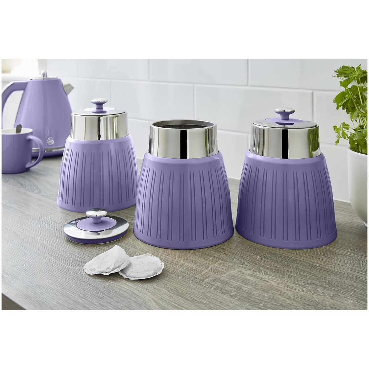 Swan Retro Set Of 3 Storage Canisters 1.2 Litre Each Airtight Lids Purple Chrome Accents - Image 2