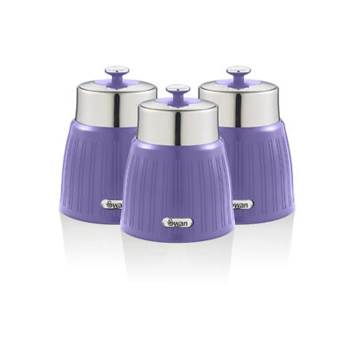 Swan Retro Set Of 3 Storage Canisters 1.2 Litre Each Airtight Lids Purple Chrome Accents - Image 4