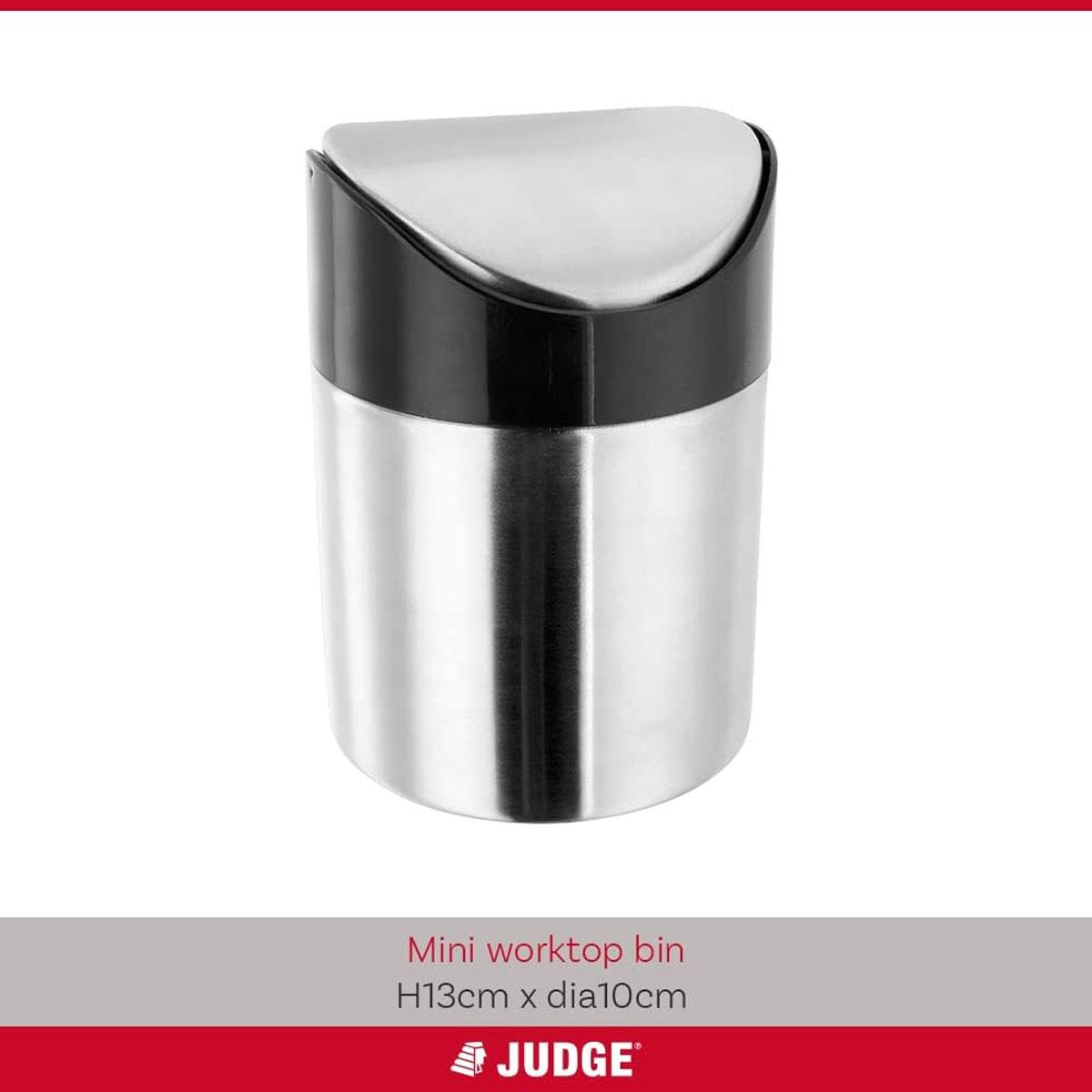 Judge Mini Worktop Bin Stainless Steel Swing Lid 1L Silver 13cm - Image 4