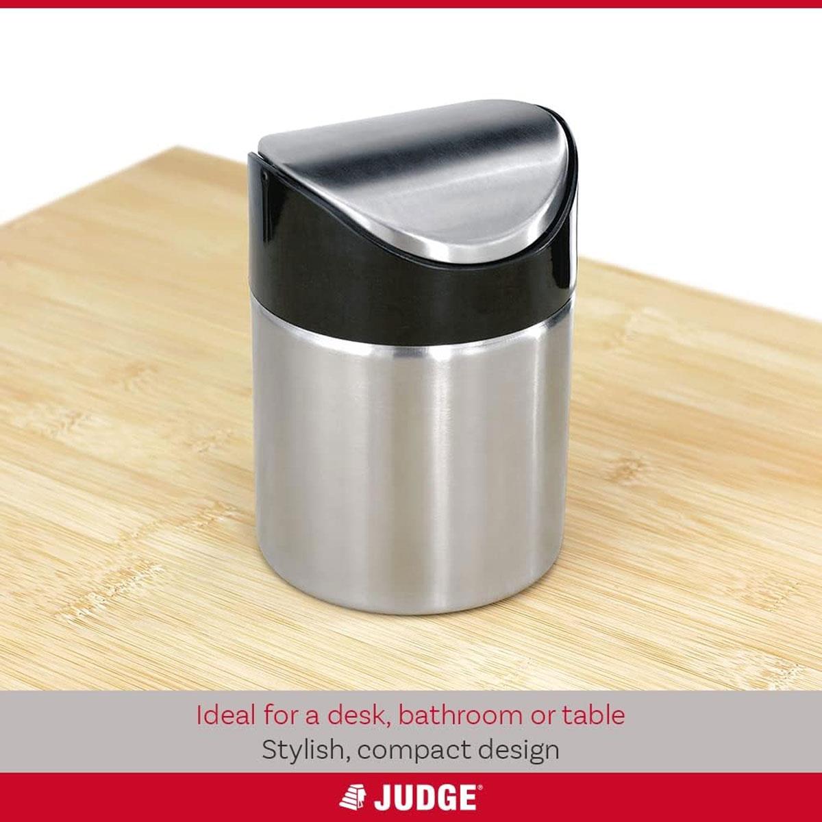 Judge Mini Worktop Bin Stainless Steel Swing Lid 1L Silver 13cm - Image 5