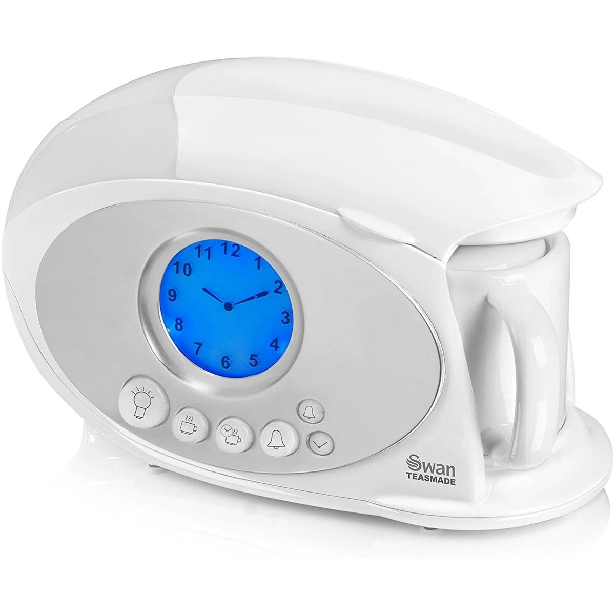 Swan Teasmade Bedside Tea Maker 600ml 850W LCD Analogue Clock Alarm And Reading Light White - Image 2