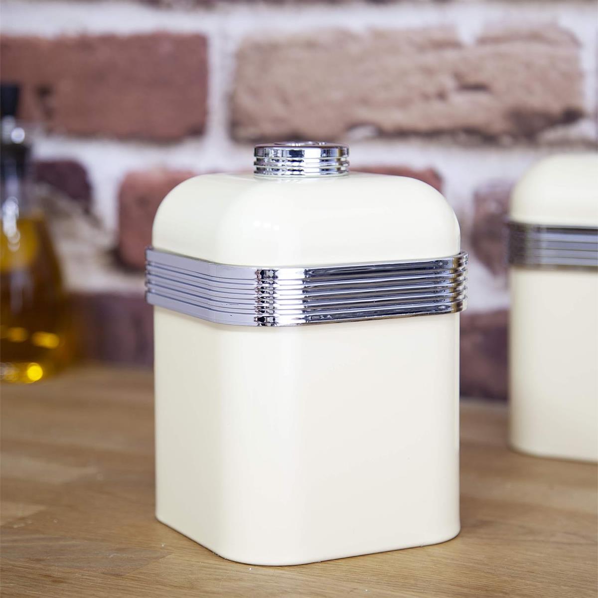 Swan Retro Kitchen Storage Canisters Set Of 3 1L Each Airtight Iron Tea Coffee Sugar Chrome Detailing Cream - Image 3
