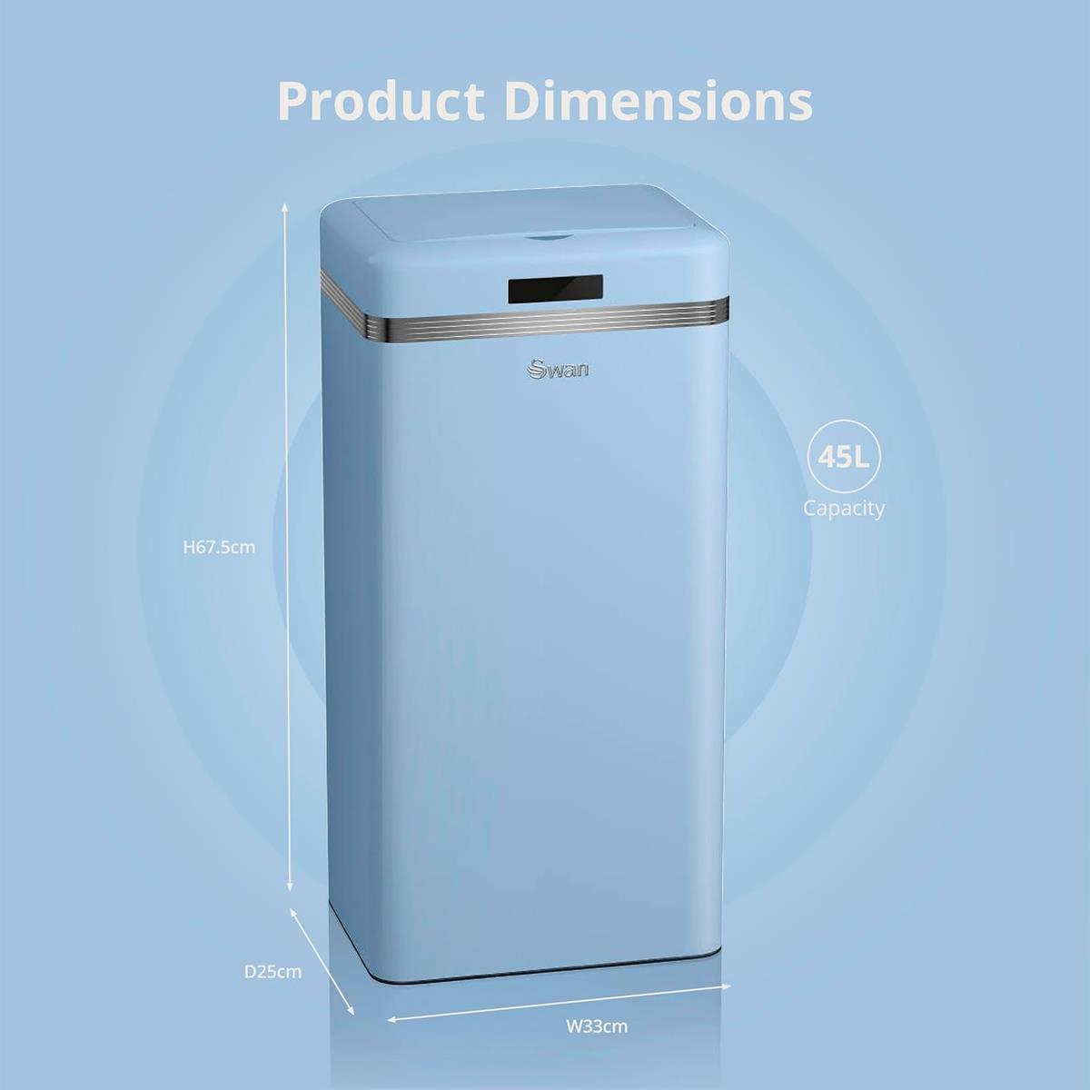 Swan Retro 45L Square Sensor Bin Motion Activated Lid Colour Coated Iron Automatic Kitchen Waste Bin Blue - Image 2