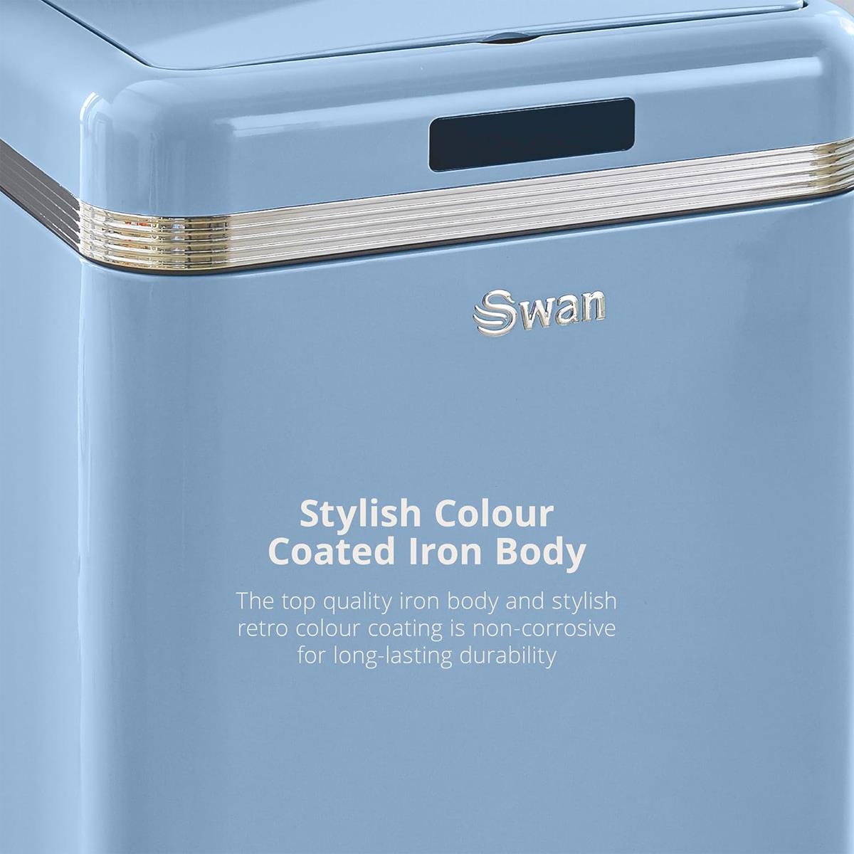 Swan Retro 45L Square Sensor Bin Motion Activated Lid Colour Coated Iron Automatic Kitchen Waste Bin Blue - Image 6