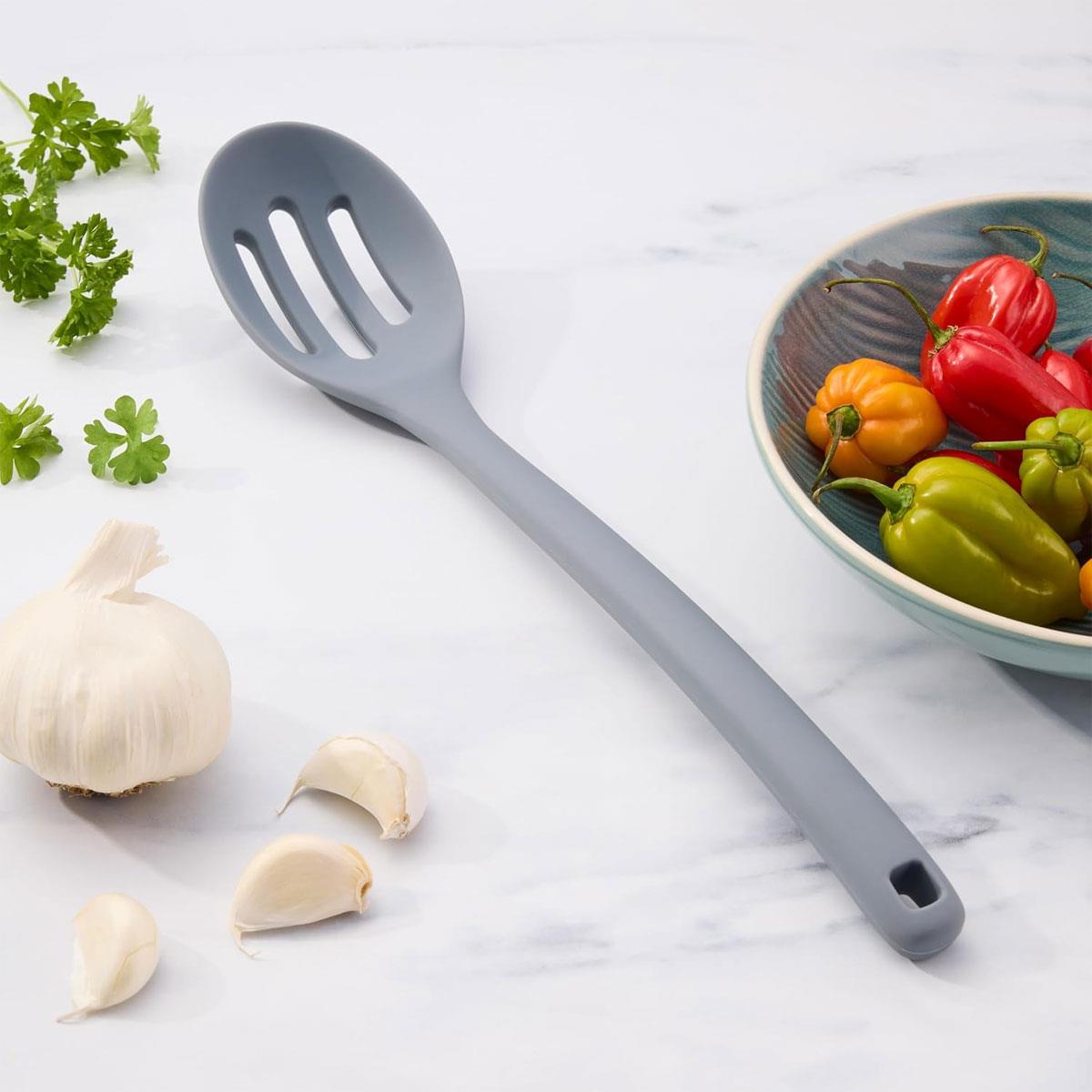 Judge Silicone Slotted Spoon Grey Dishwasher Safe Non-Slip Handle Non-Stick Friendly Kitchen Utensil - Image 2