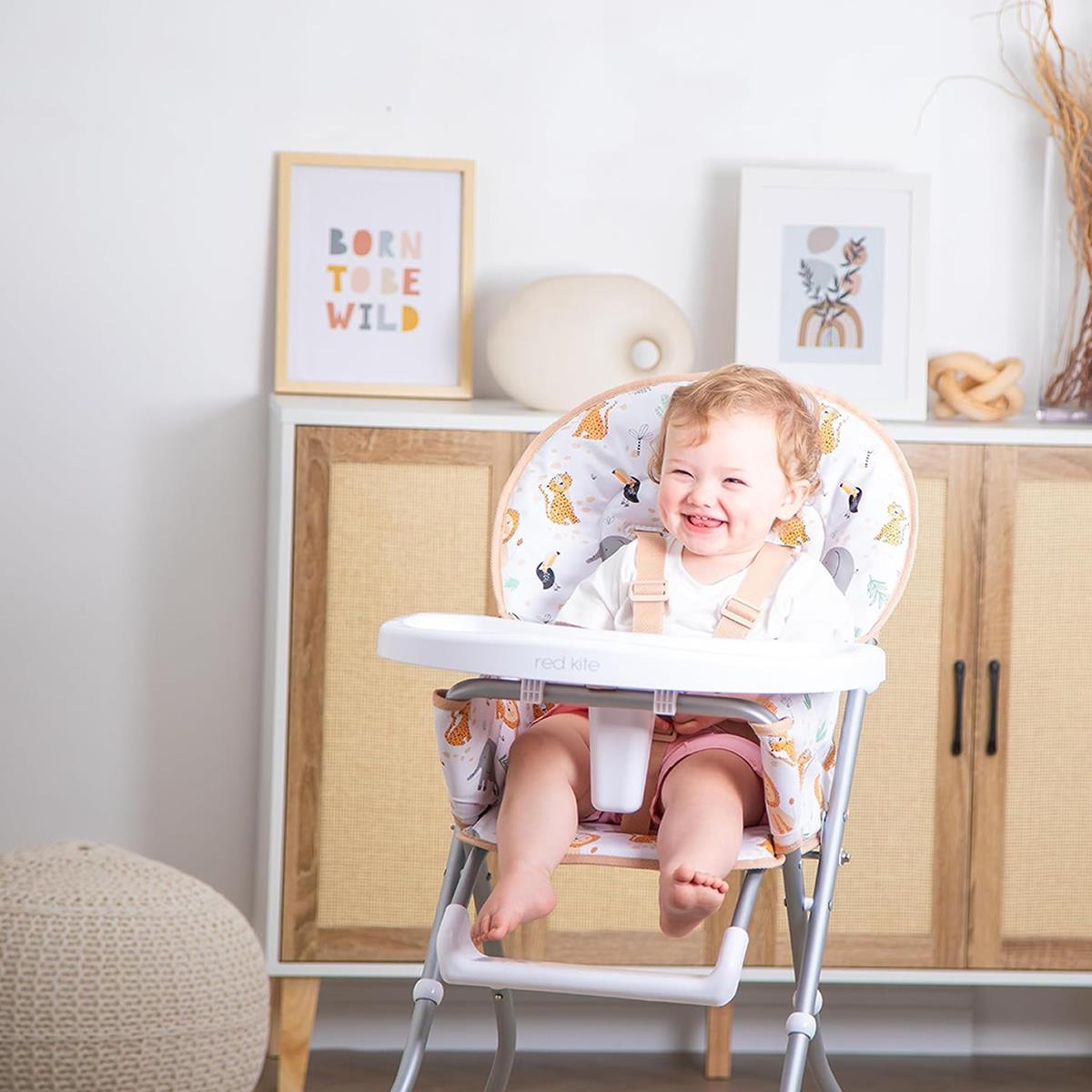 Red Kite Feed Me Compact Folding Highchair Jungle Tots, Mint Green, Padded Wipe-Clean Seat, Tray And 5-Point Harness - Image 3