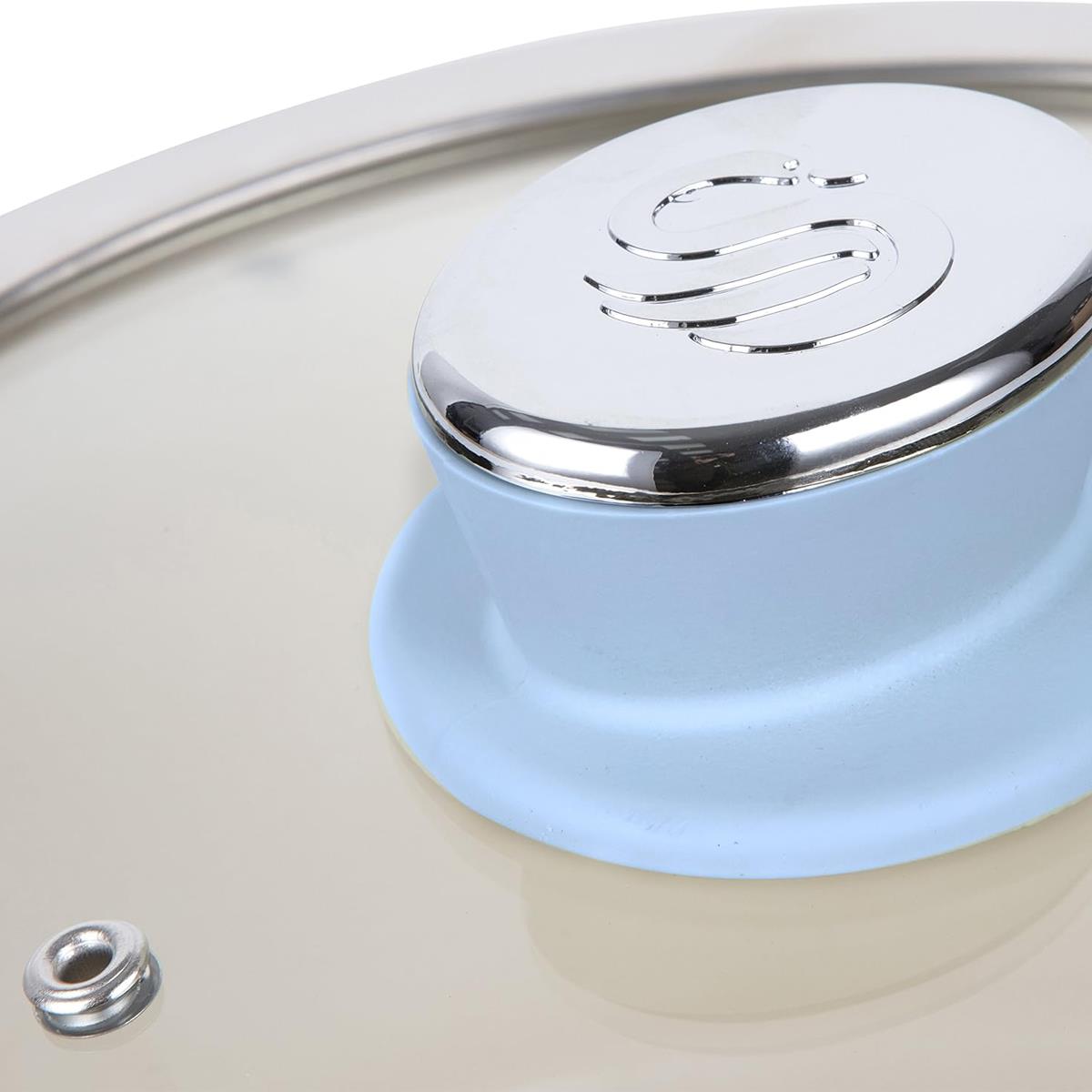Swan Retro 3 Piece Saucepan Set 16/18/20cm Ceramic Non Stick Induction Compatible Glass Lids Blue - Image 6