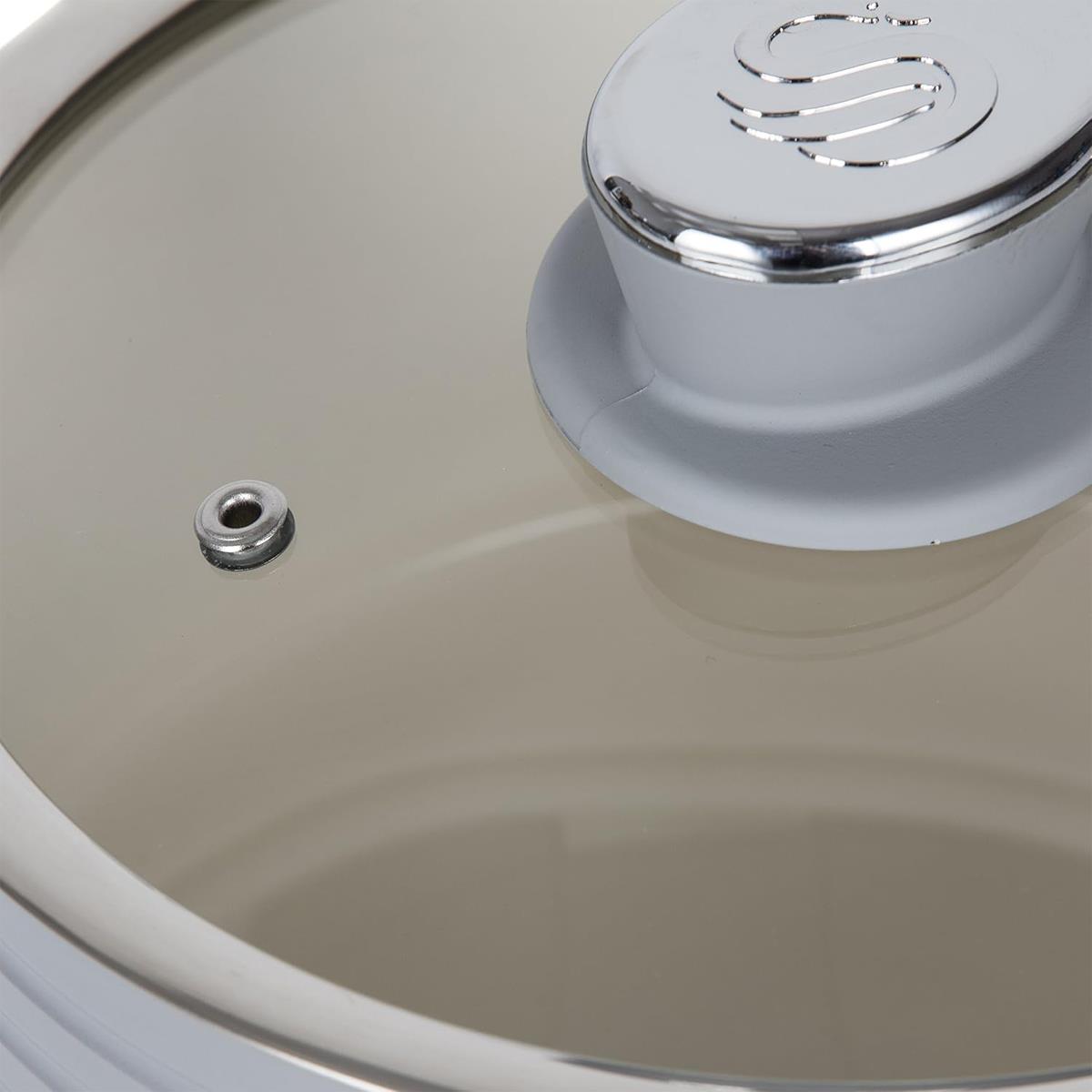 Swan Retro 3 Piece Saucepan Set 16/18/20cm Ceramic Non Stick Induction Compatible Glass Lids Grey - Image 6