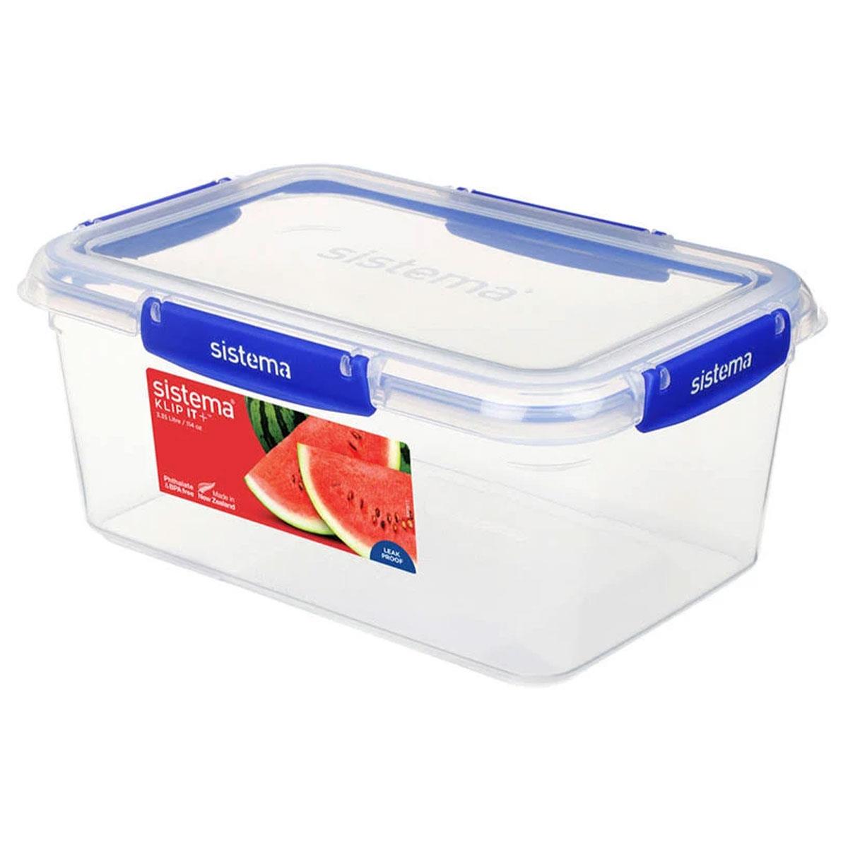 Sistema KLIP IT PLUS Rectangular Food Storage Container 3.35 Litre BPA-Free Plastic Blue/Clear