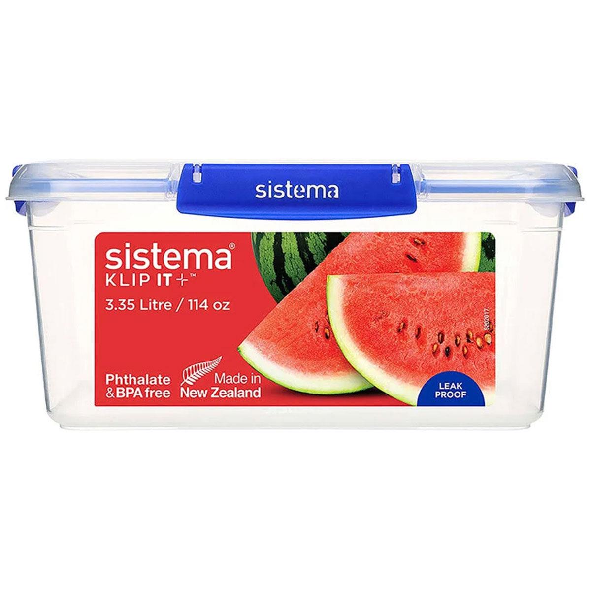 Sistema KLIP IT PLUS Rectangular Food Storage Container 3.35 Litre BPA-Free Plastic Blue/Clear - Image 4