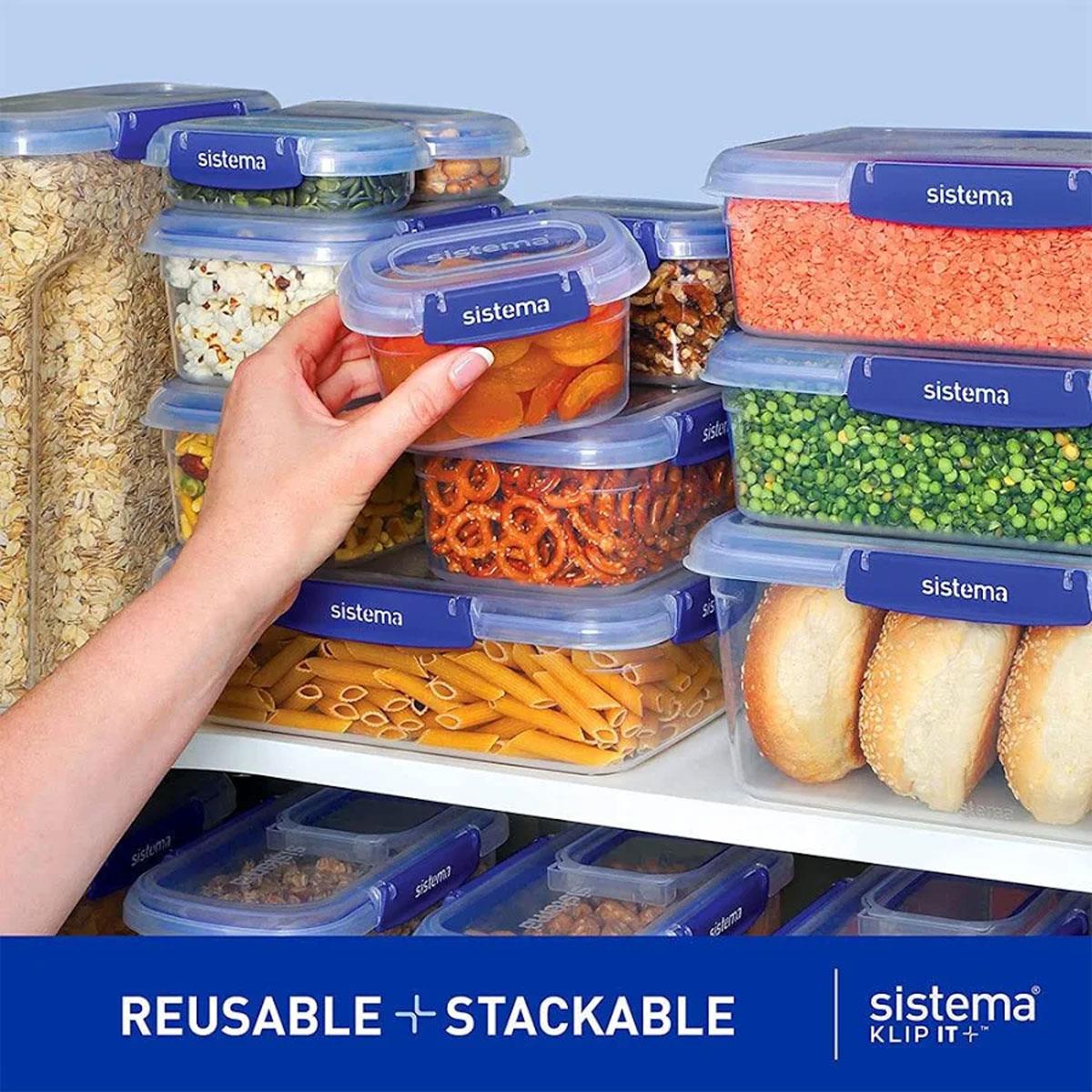 Sistema KLIP IT PLUS Rectangular Food Storage Container 3.35 Litre BPA-Free Plastic Blue/Clear - Image 6