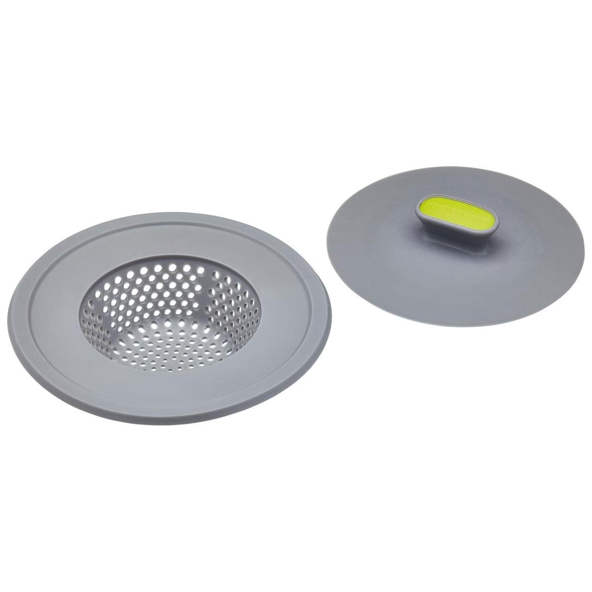 KitchenCraft 2-in-1 Sink Strainer & Plug 11.5 cm Soft-Coated Plastic Grey/Green Dishwasher Safe