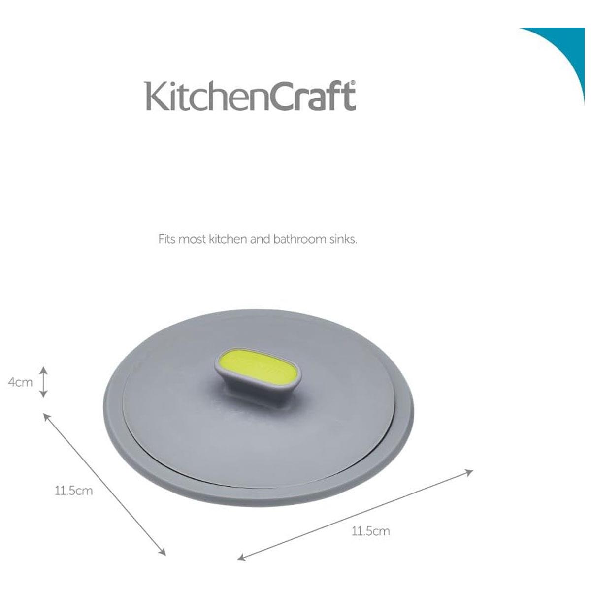 KitchenCraft 2-in-1 Sink Strainer & Plug 11.5 cm Soft-Coated Plastic Grey/Green Dishwasher Safe - Image 3