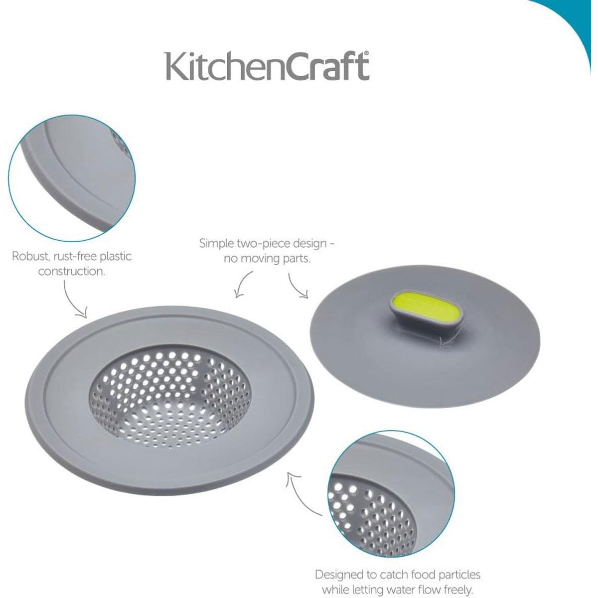 KitchenCraft 2-in-1 Sink Strainer & Plug 11.5 cm Soft-Coated Plastic Grey/Green Dishwasher Safe - Image 4