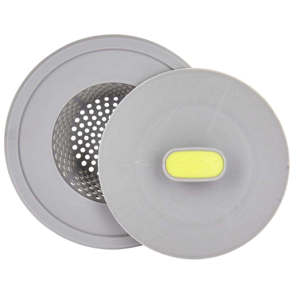 KitchenCraft 2-in-1 Sink Strainer & Plug 11.5 cm Soft-Coated Plastic Grey/Green Dishwasher Safe - Image 8