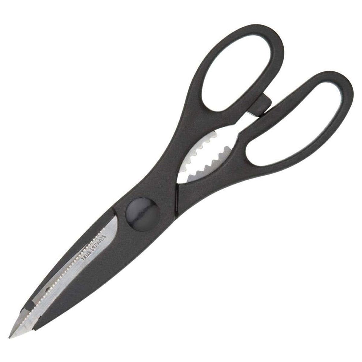 KitchenCraft Kitchen Scissors Multi-Purpose Shears 21cm Serrated Stainless Steel with Bottle Opener Black