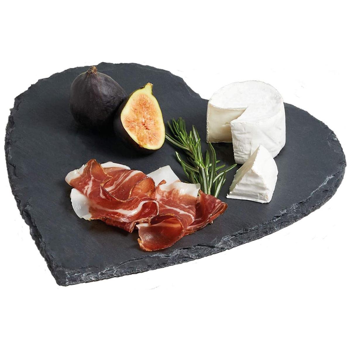 KitchenCraft Artesa Heart-Shaped Slate Serving Platter Hand-Finished Natural Slate Grey 25 cm