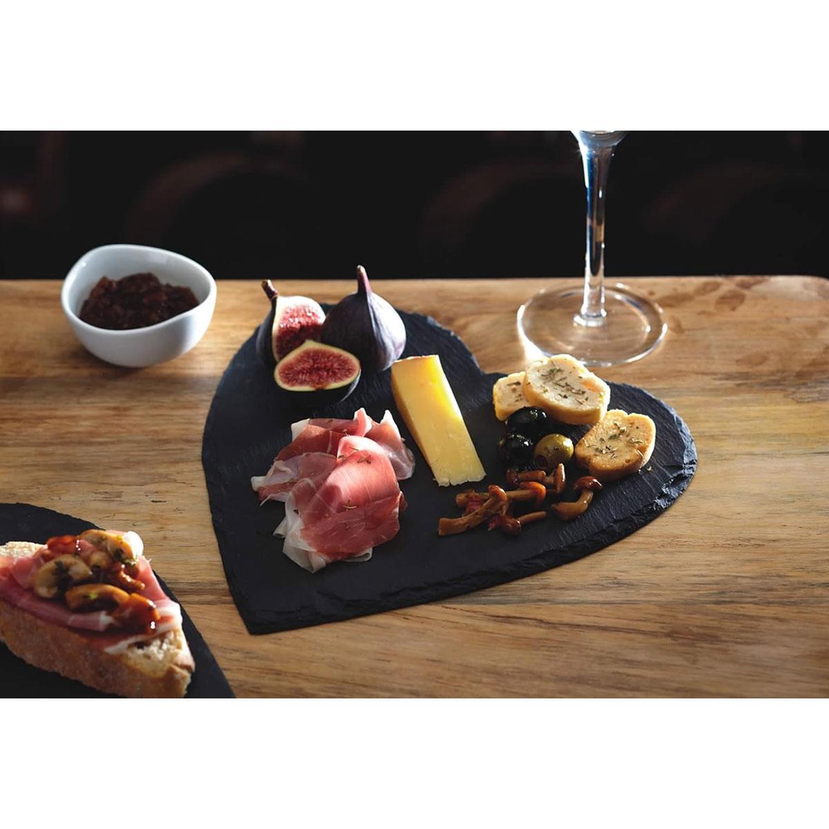 KitchenCraft Artesa Heart-Shaped Slate Serving Platter Hand-Finished Natural Slate Grey 25 cm - Image 2