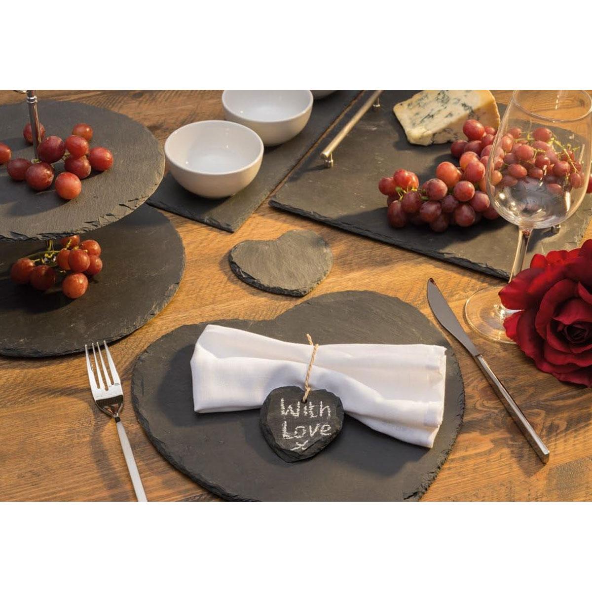 KitchenCraft Artesa Heart-Shaped Slate Serving Platter Hand-Finished Natural Slate Grey 25 cm - Image 3