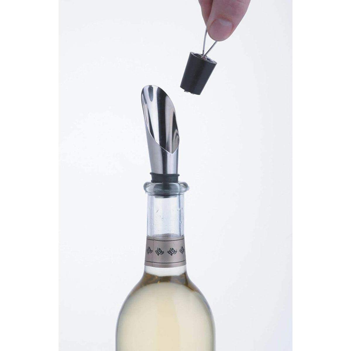 KitchenCraft BarCraft 2-in-1 Wine Bottle Stopper & Pourer Stainless Steel Silver 8 x 2 cm - Image 3