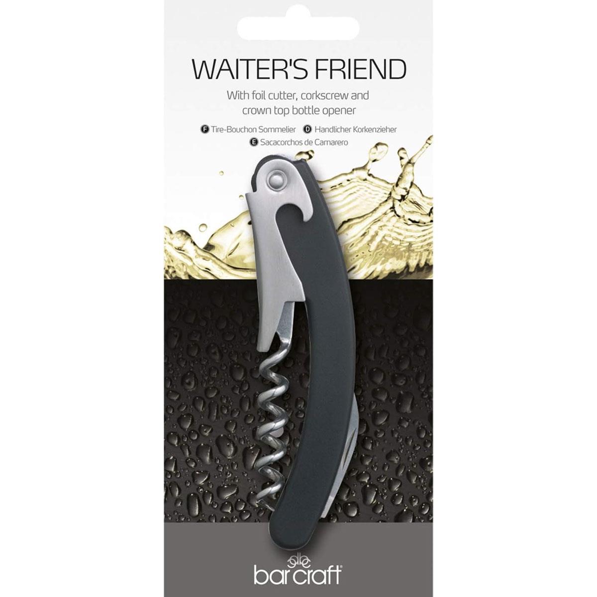 KitchenCraft BarCraft Waiter's Friend Corkscrew Wine Opener Stainless Steel Black Foil Cutter & Bottle Opener - Image 2