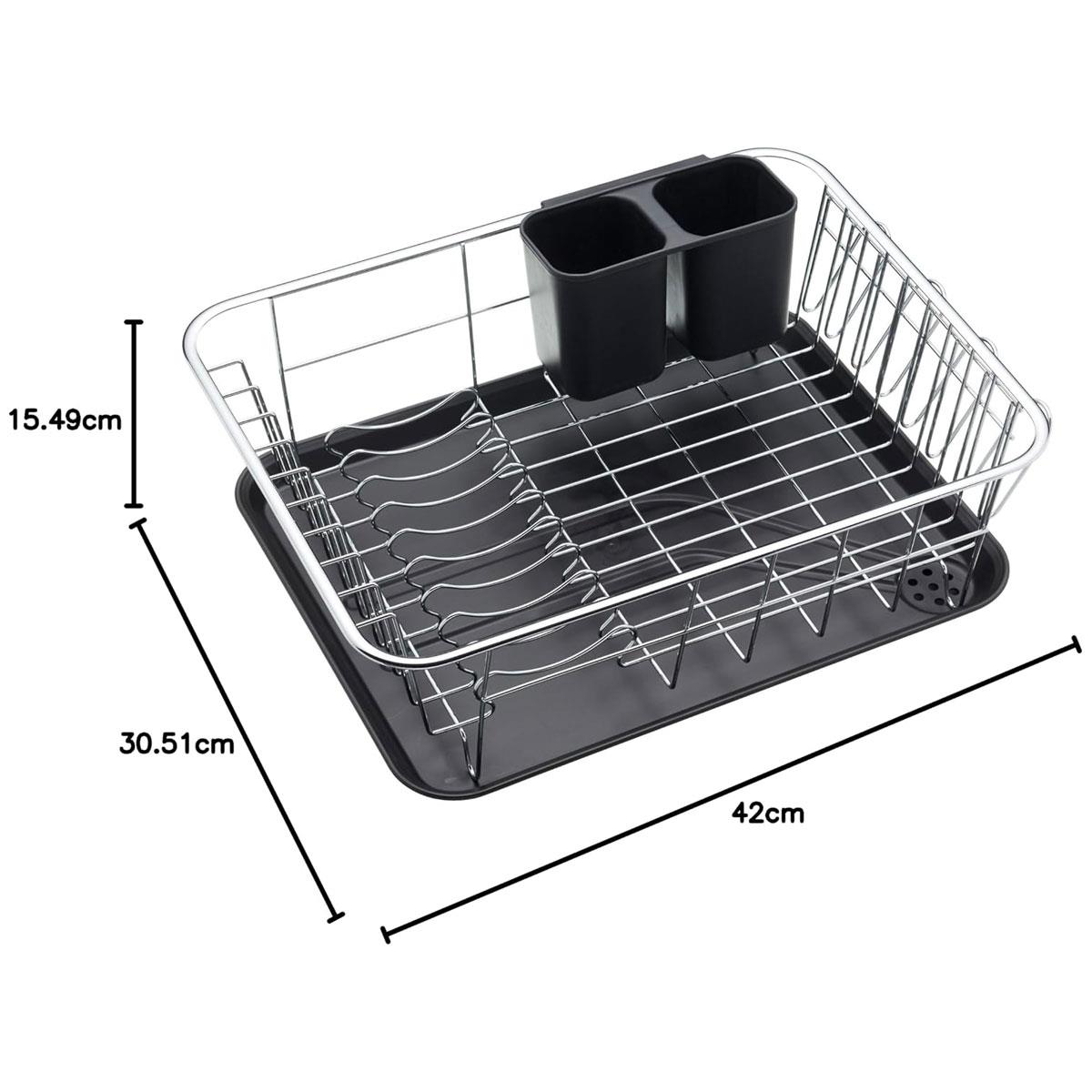 KitchenCraft Stainless Steel Dish Drainer Rack with Drip Tray Black 42 x 30.5 x 15.5 cm - Image 3