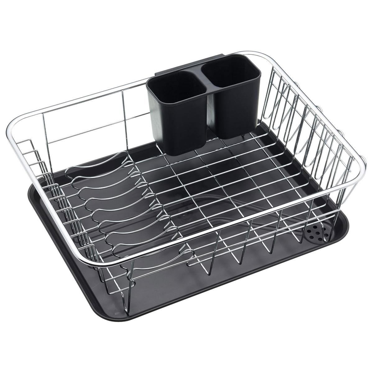 KitchenCraft Stainless Steel Dish Drainer Rack with Drip Tray Black 42 x 30.5 x 15.5 cm - Image 4