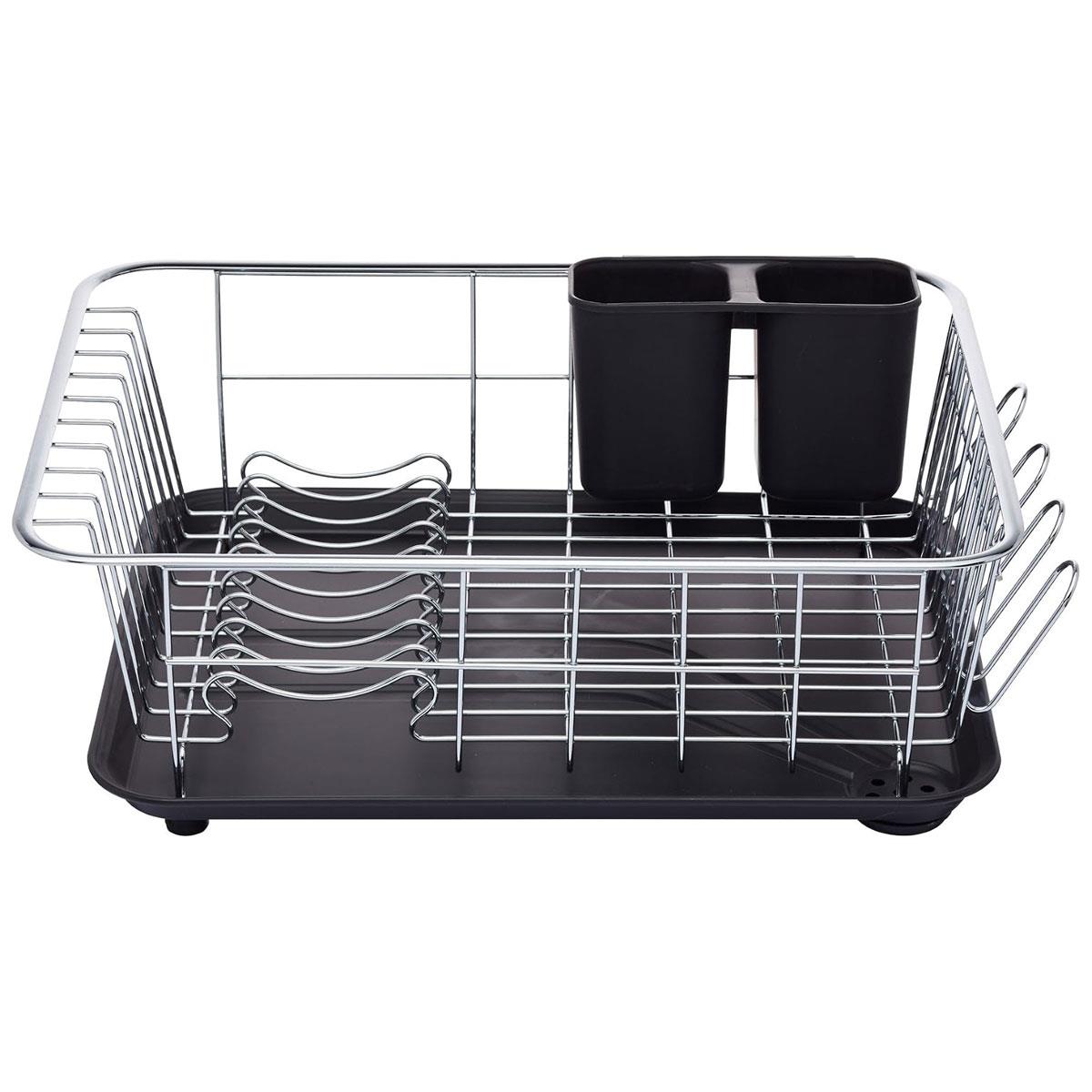 KitchenCraft Stainless Steel Dish Drainer Rack with Drip Tray Black 42 x 30.5 x 15.5 cm - Image 5