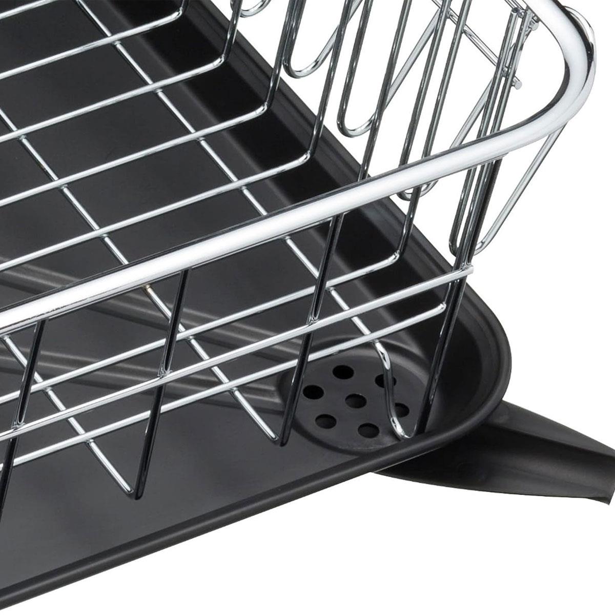 KitchenCraft Stainless Steel Dish Drainer Rack with Drip Tray Black 42 x 30.5 x 15.5 cm - Image 6