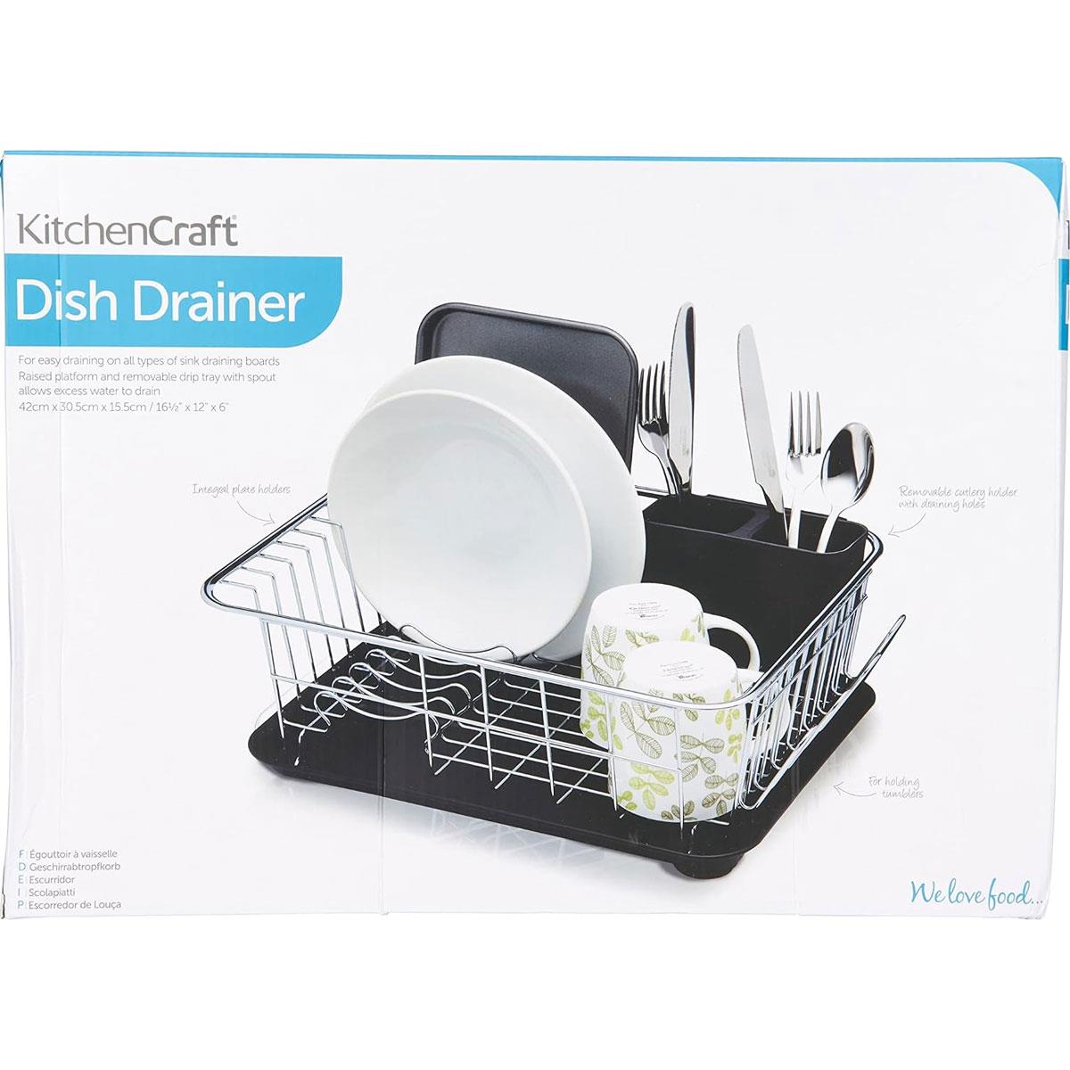 KitchenCraft Stainless Steel Dish Drainer Rack with Drip Tray Black 42 x 30.5 x 15.5 cm - Image 8