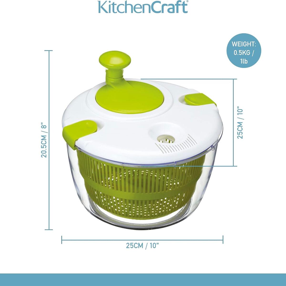 KitchenCraft Salad Spinner and Dresser BPA-Free Plastic White/Green 25cm - Image 2