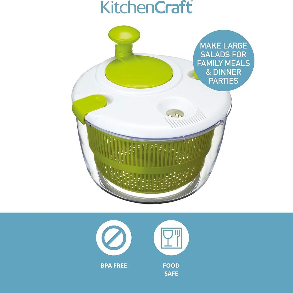 KitchenCraft Salad Spinner and Dresser BPA-Free Plastic White/Green 25cm - Image 3