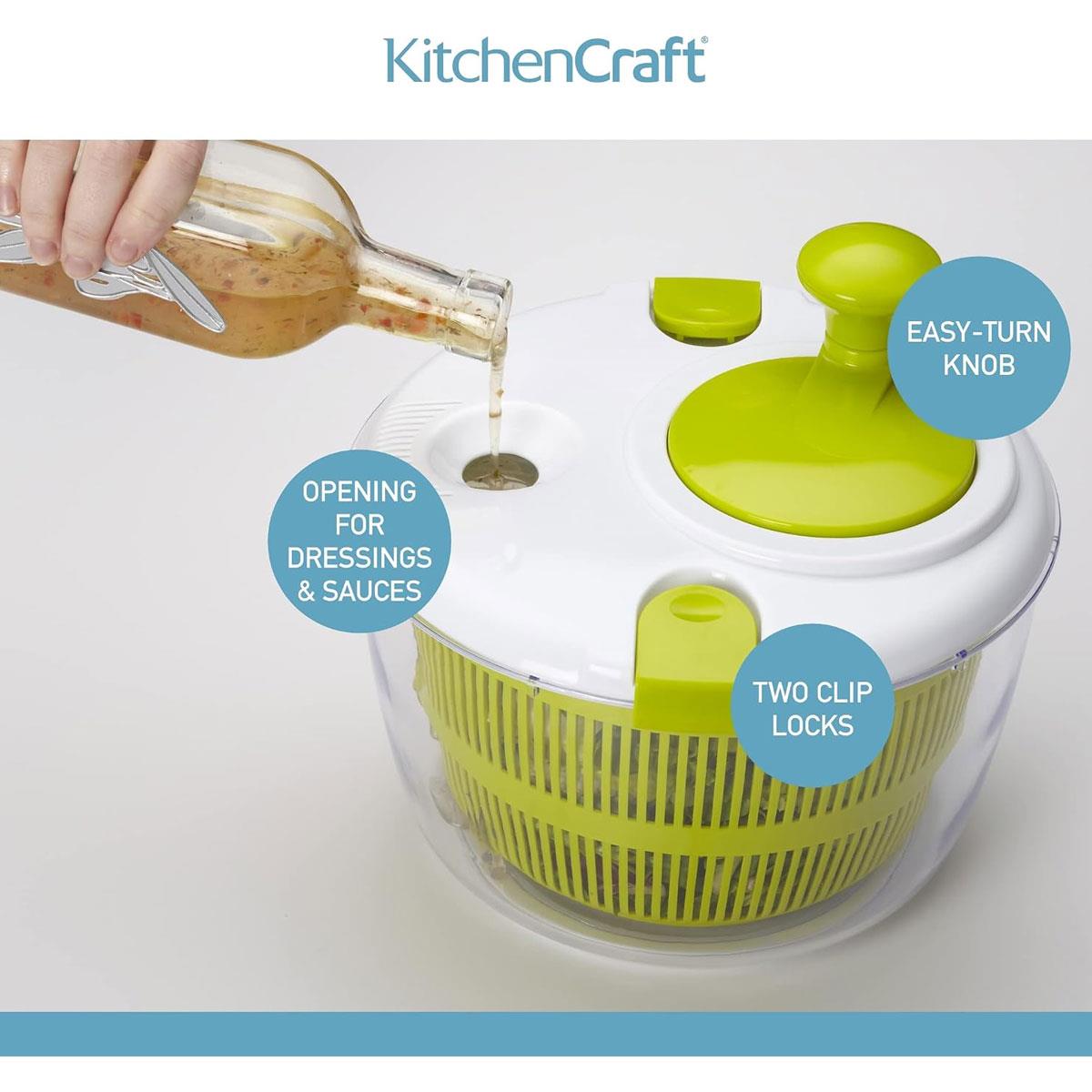 KitchenCraft Salad Spinner and Dresser BPA-Free Plastic White/Green 25cm - Image 4
