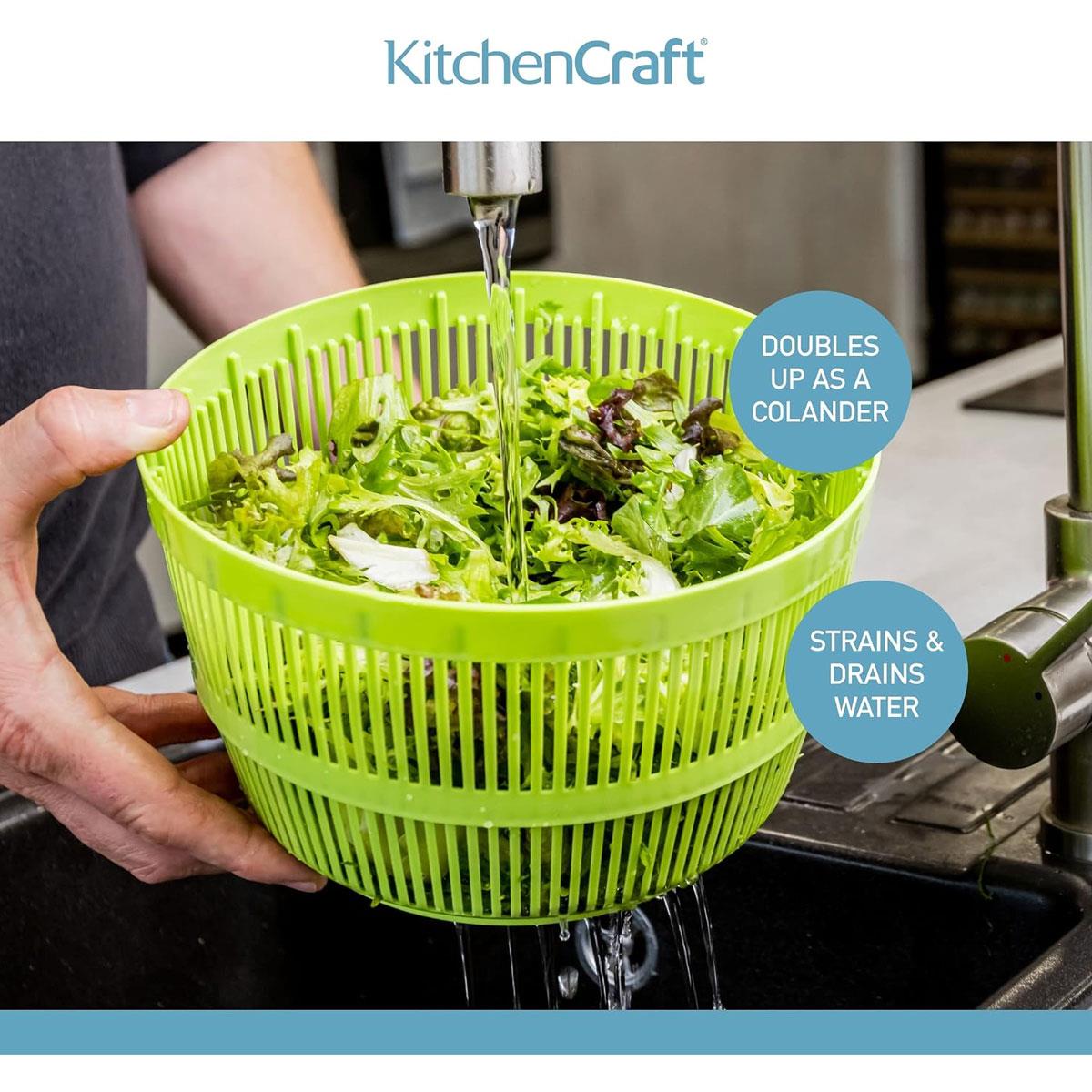 KitchenCraft Salad Spinner and Dresser BPA-Free Plastic White/Green 25cm - Image 5
