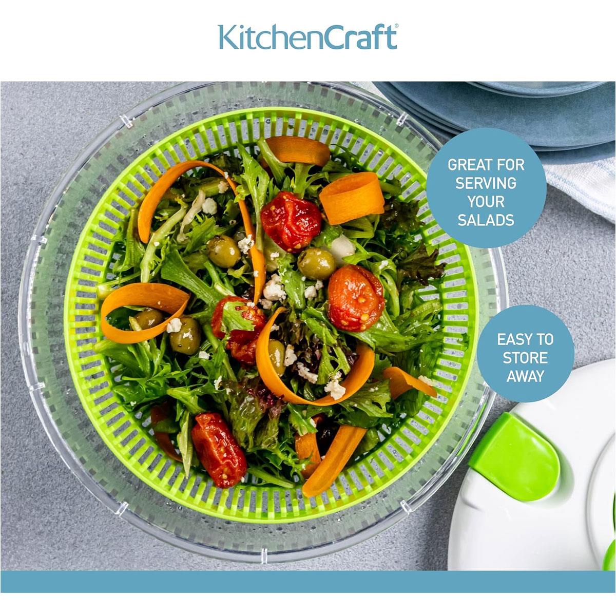 KitchenCraft Salad Spinner and Dresser BPA-Free Plastic White/Green 25cm - Image 6