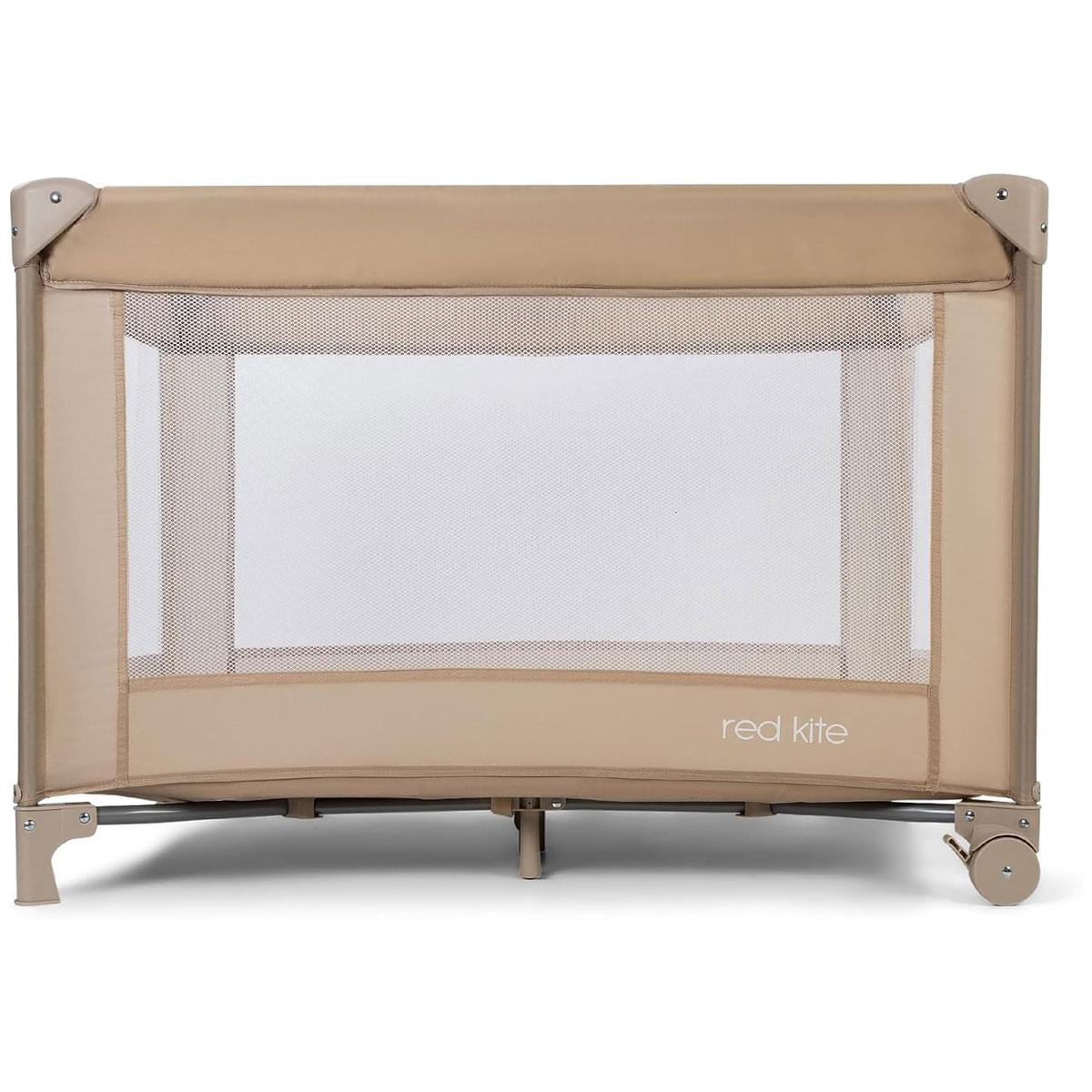 Red Kite Sleeptight Travel Cot Biscotti with Padded Mattress Mesh Panels Birth to 15kg Beige