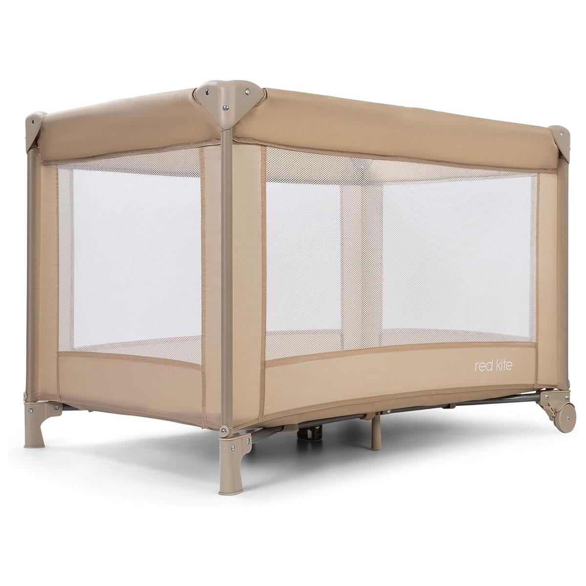 Red Kite Sleeptight Travel Cot Biscotti with Padded Mattress Mesh Panels Birth to 15kg Beige - Image 3