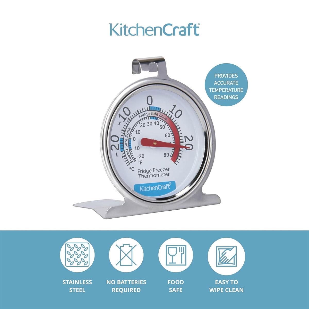 KitchenCraft Fridge Freezer Thermometer Stainless Steel Analog Dial -30°C to 30°C Silver - Image 2
