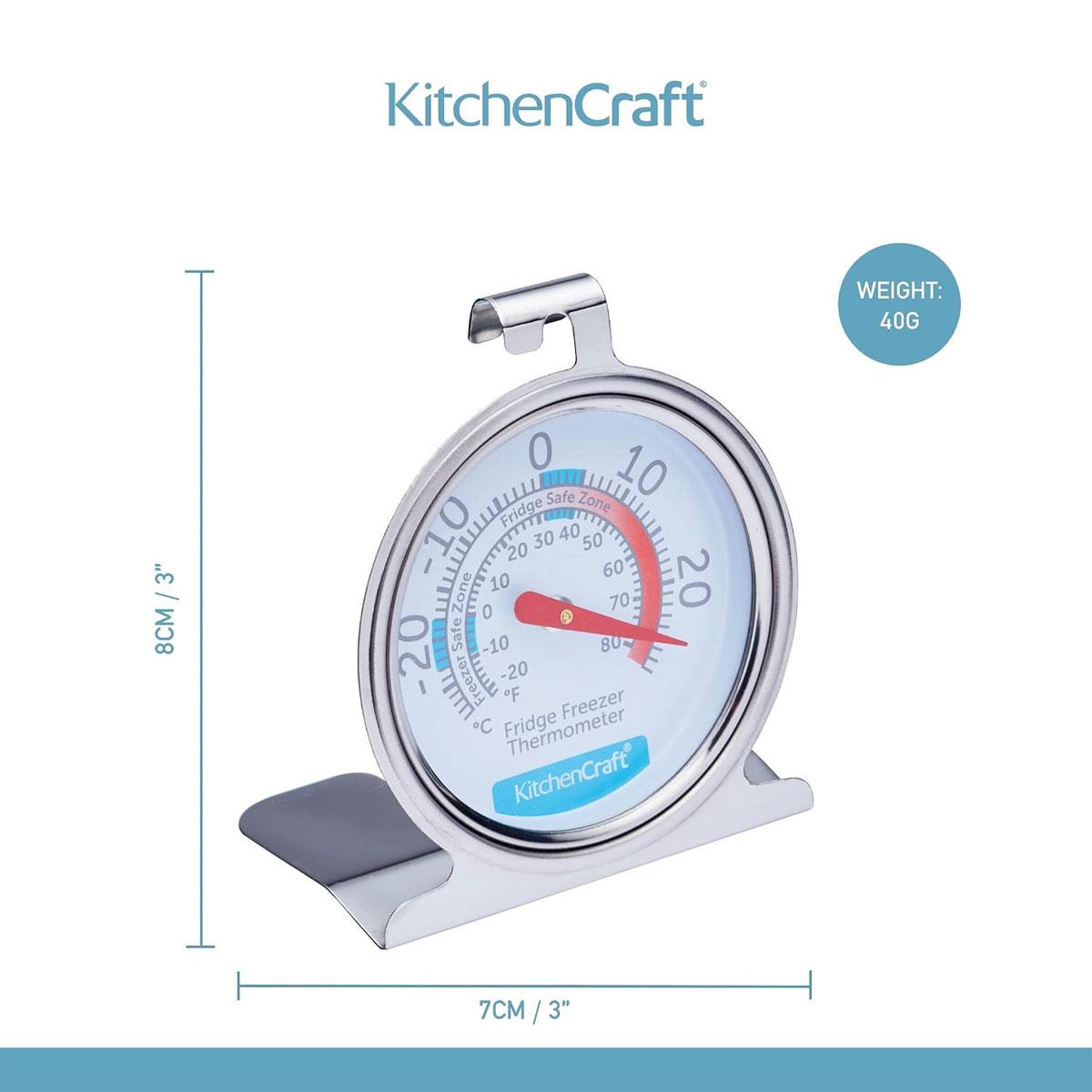 KitchenCraft Fridge Freezer Thermometer Stainless Steel Analog Dial -30°C to 30°C Silver - Image 3