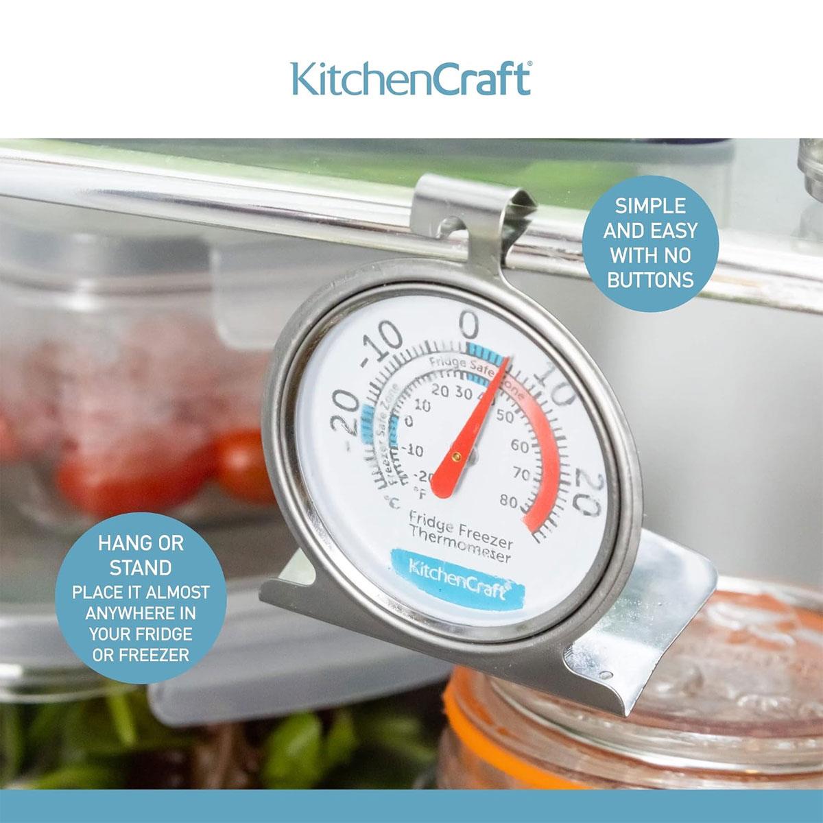 KitchenCraft Fridge Freezer Thermometer Stainless Steel Analog Dial -30°C to 30°C Silver - Image 4