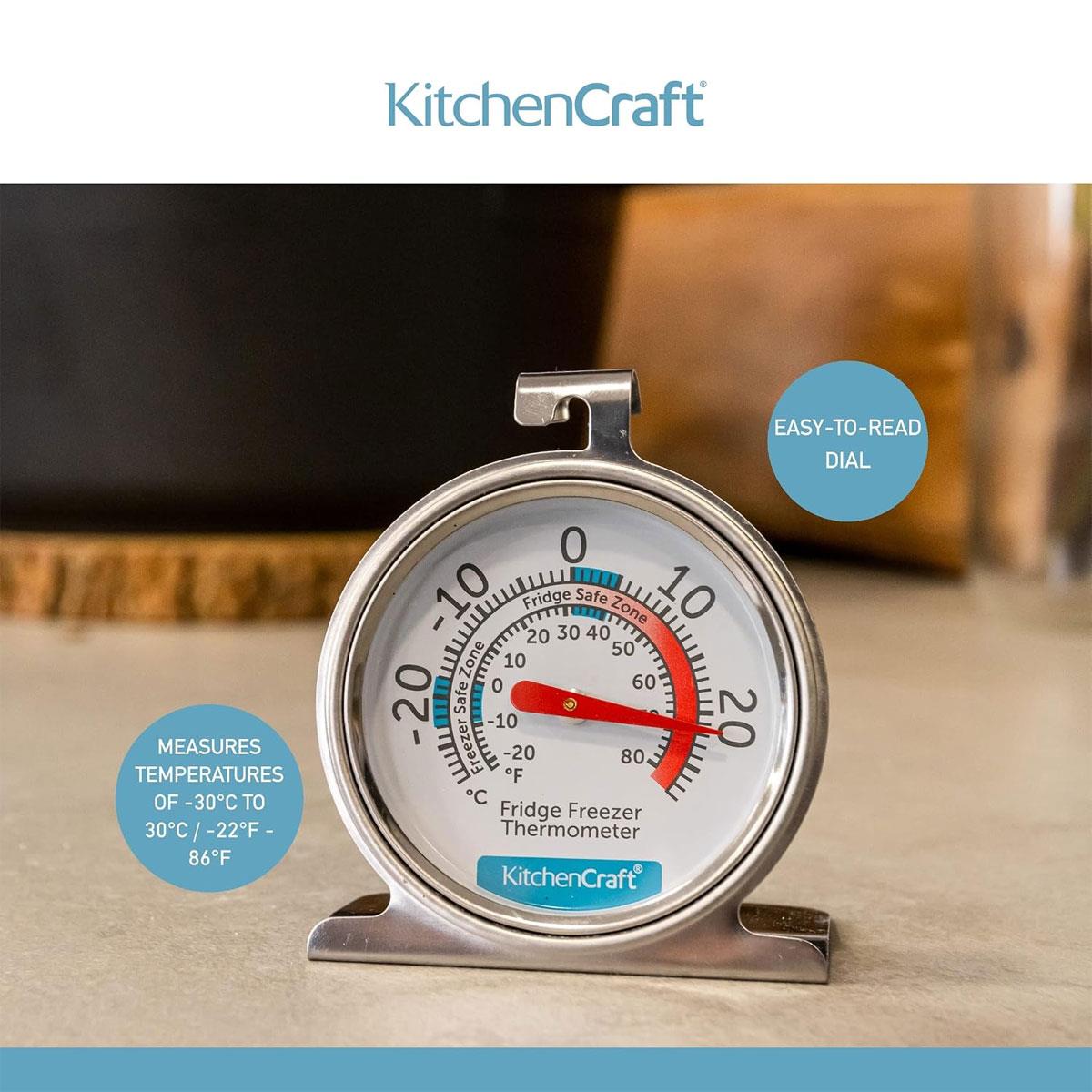 KitchenCraft Fridge Freezer Thermometer Stainless Steel Analog Dial -30°C to 30°C Silver - Image 5