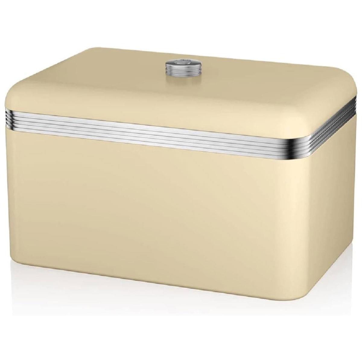 Swan Retro Bread Bin Cream 18 Litre Metal Bread Storage Container with Chrome Handle