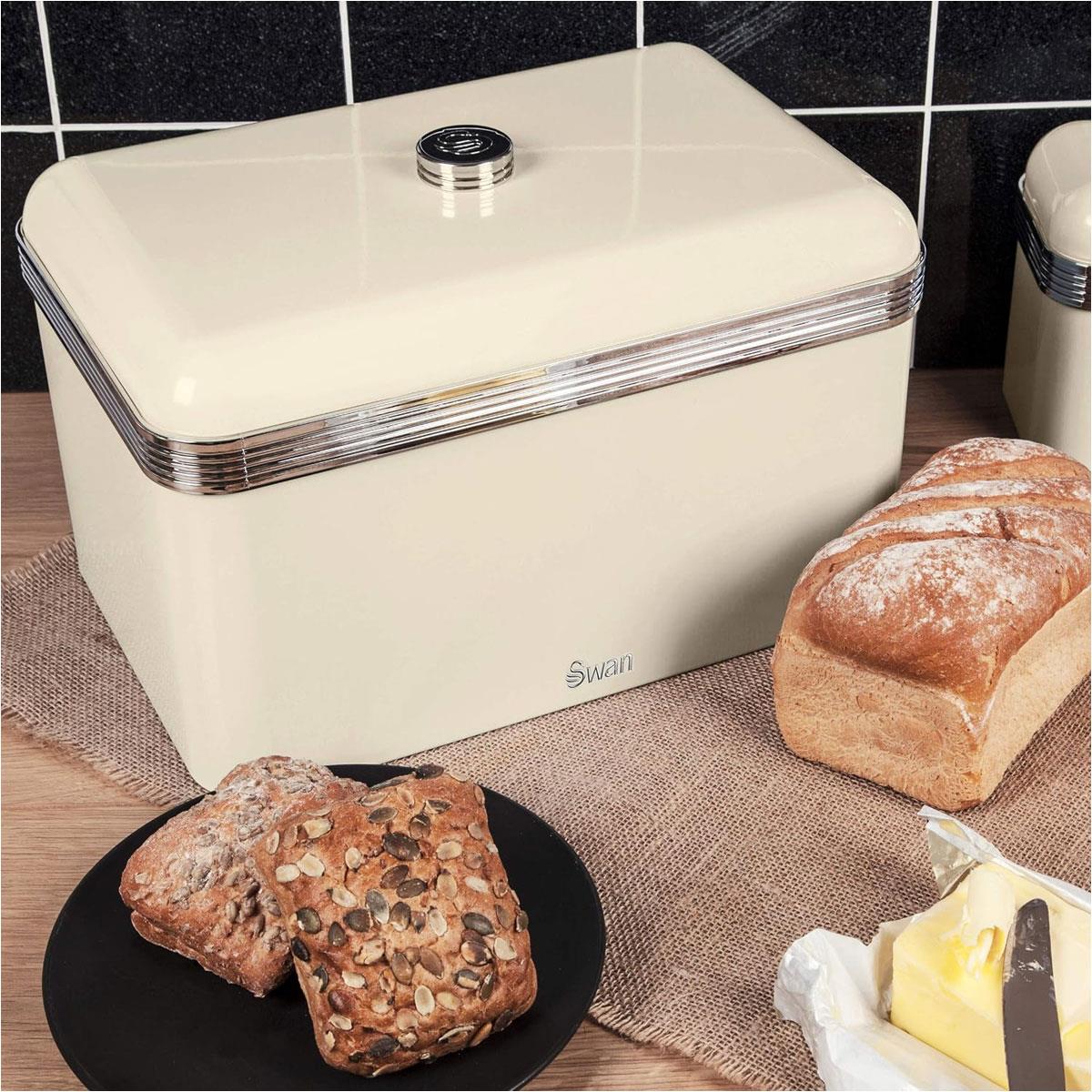 Swan Retro Bread Bin Cream 18 Litre Metal Bread Storage Container with Chrome Handle - Image 2