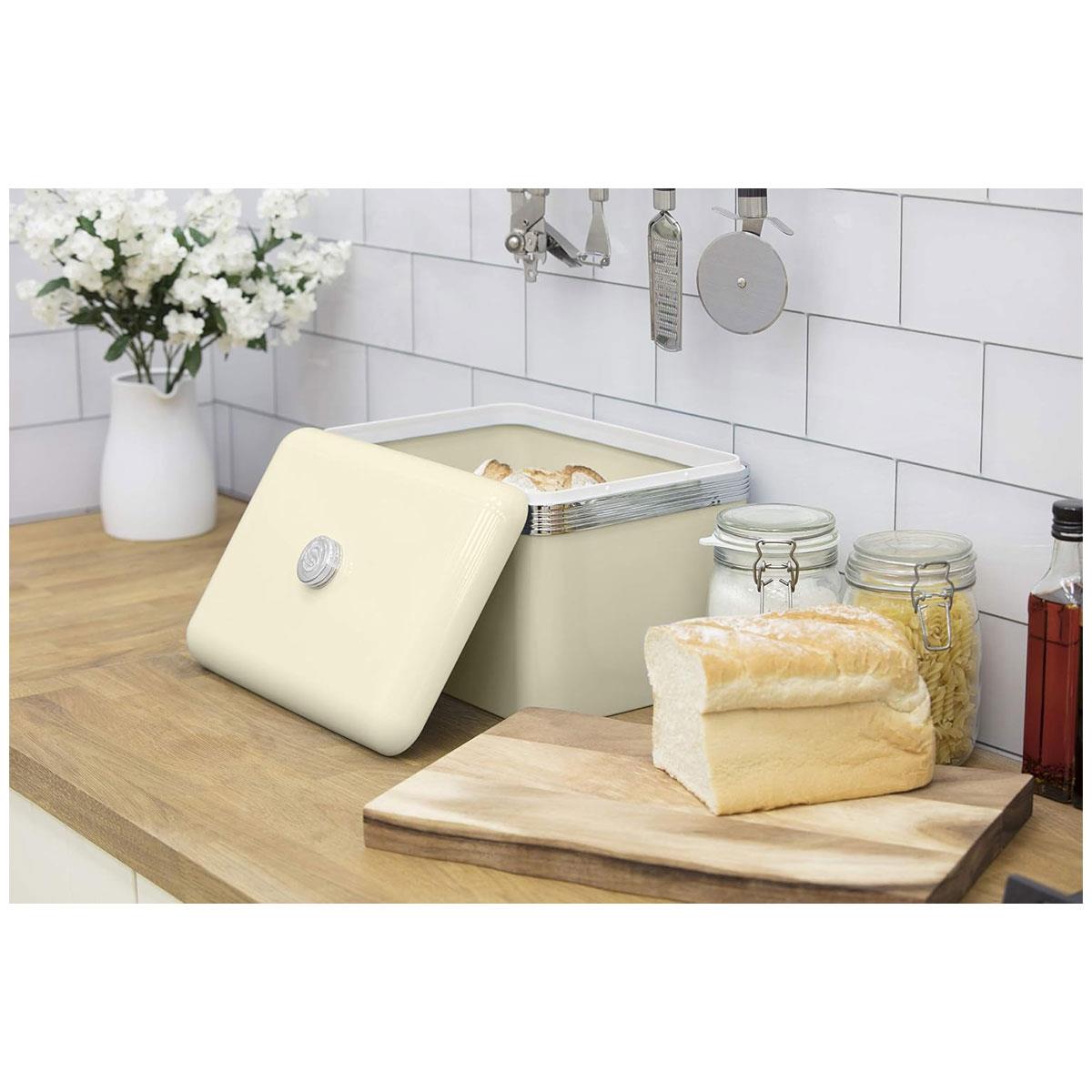 Swan Retro Bread Bin Cream 18 Litre Metal Bread Storage Container with Chrome Handle - Image 4