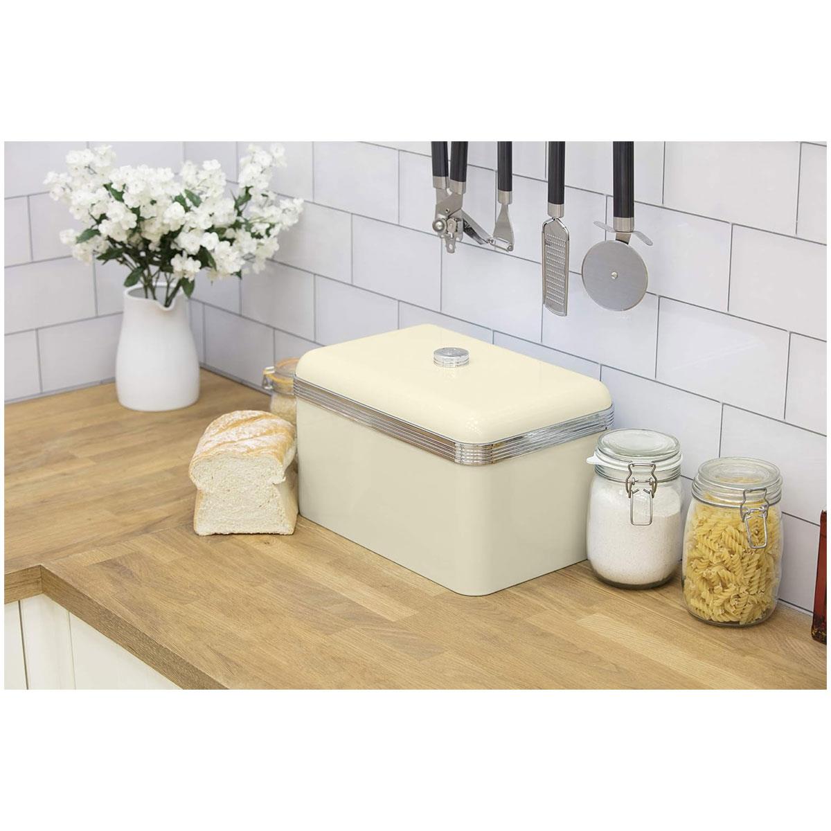Swan Retro Bread Bin Cream 18 Litre Metal Bread Storage Container with Chrome Handle - Image 5