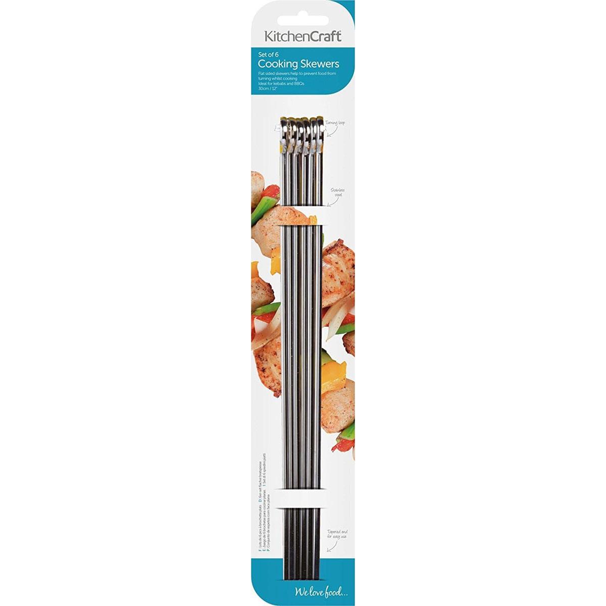 KitchenCraft Stainless Steel Flat Sided Skewers Set of 6 30cm Reusable BBQ Kebabs - Image 3