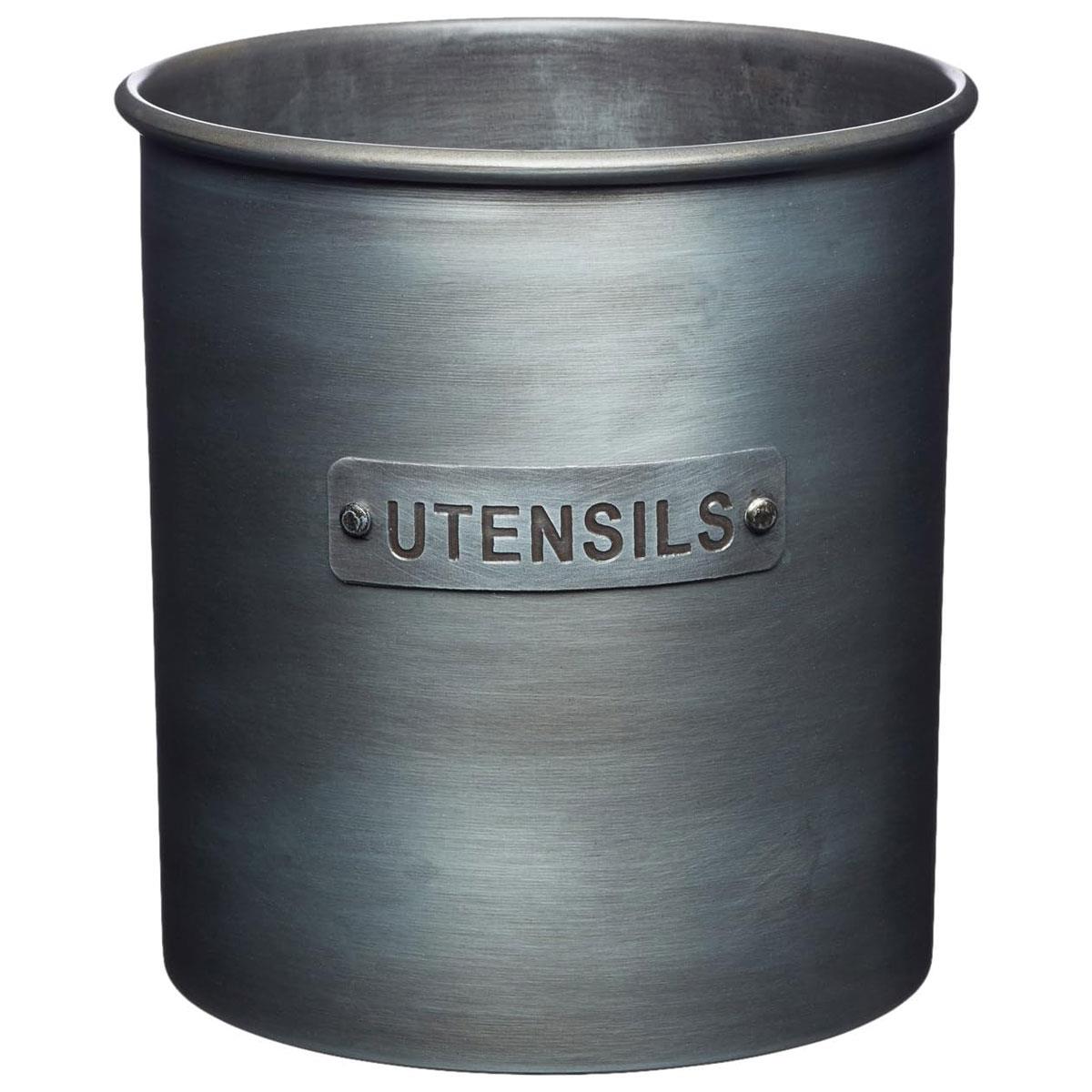 KitchenCraft Industrial Kitchen Vintage Metal Utensil Holder Iron Worktop Canister Grey 13.5 x 14.5 cm