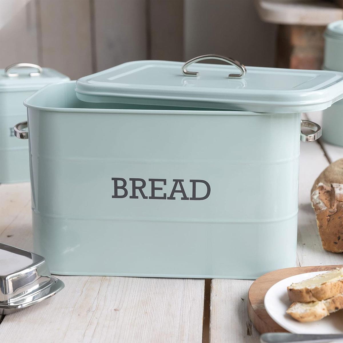KitchenCraft Metal Bread Bin Living Nostalgia Vintage Blue Carbon Steel 34 x 21.5 x 25 cm with Lid and Handles - Image 2
